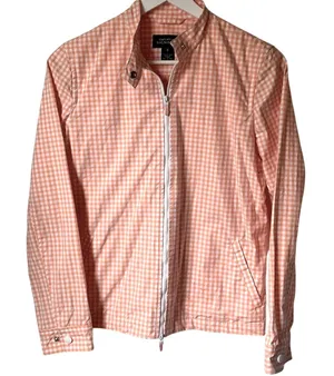 Jones New York Gingham Peach Zip Front Windbreaker Cottagecore Rain Jacket Sz S thumbnail 1
