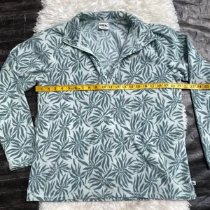 Eddie Bauer Sage Green Blue Leaf Print Soft Fleece Quarter Zip Pullover Outdoor thumbnail 7