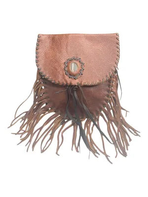 Vintage: OOAK Handmade ☀︎︎ Fringe Whipstitiched Medicine Bag ☀︎︎ Brown Leather thumbnail 11