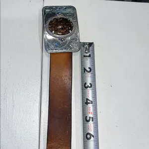 vintage-style Western belt buckle with a large oval agate cabochon stone 32 thumbnail 7