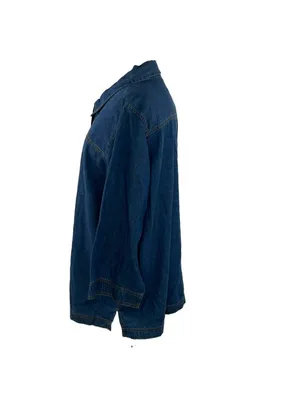 Vtg 90s Serengeti Catalog Sz 1X Blue Chambray Denim Top Button Front 3/4 Sleeves thumbnail 3