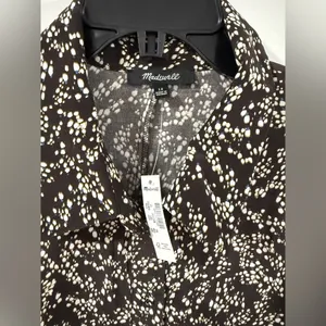 Madewell Ruched Midi Shirt Dress Size 12 Black Ivory Floral NWT thumbnail 8