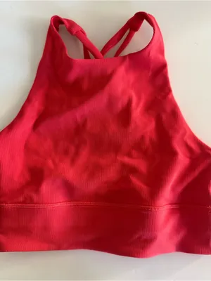 Lululemon Energy Bra High Neck Long Line in Carnation Red. Size 4 thumbnail 3