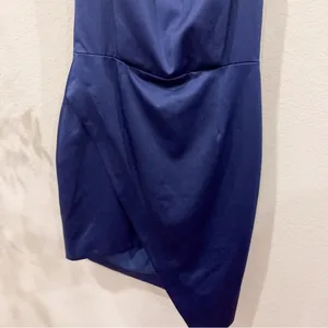 Elliatt Camo Navy Blue Halter Backless Satin Mini Dress Asymmetrical Hem NWT thumbnail 4
