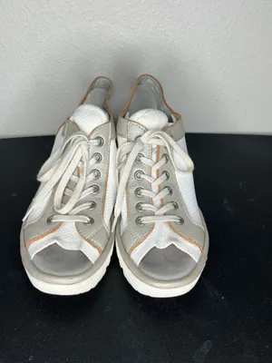 Fly London White & Solver Yedu Lace Up Peep Toe Wedge Sandals Size EU 39 thumbnail 4