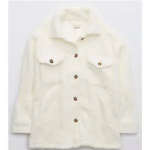Aerie Dream Sherpa Shacket Jacket Shirt in Cream. Size Large thumbnail 2