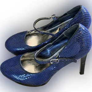 White House Black Market Bailey Snake Print Leather Heels thumbnail 1