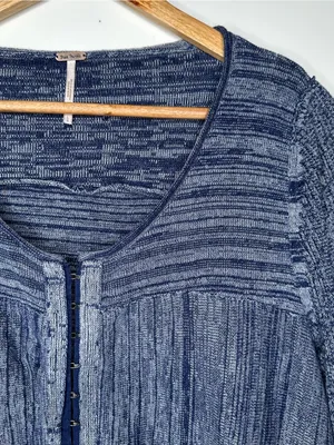 Free People Blue Asymmetrical Hook & Eye Cardigan Sweater Large thumbnail 2
