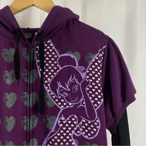Disney Juniors Plus 1X Tinkerbell Sweater Hooded Zip Jacket Thermal Sleeve thumbnail 7