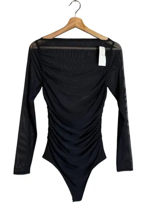 Abercrombie & Fitch Mesh Draped Bodysuit Women's Small Black Sheer Going Out NWT thumbnail 4
