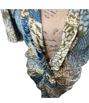 Akira Chicago Ruched Abstract Print Tunic in Blue/Green/Gold thumbnail 3