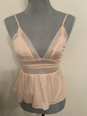 Delicate Peach Mesh Bralette Peplum Top . Size S Pink thumbnail 1