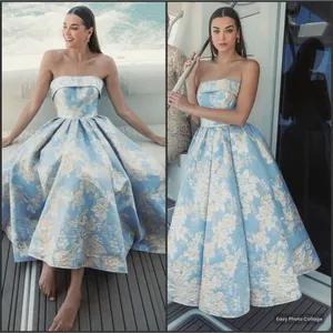 MAC DUGGAL 20726 Light Blue Strapless Brocade Midi Dress with Pockets Size 2 thumbnail 2