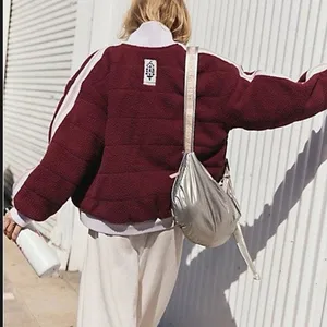 NWT Free People FP Movement Fleecy Sherpa Scrunchy Pippa Jacket in Burgundy Red thumbnail 6