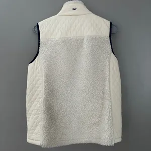 Vineyard Vines Women’s S Ivory Full Zip Vest Pockets Logo Sherpa Solid thumbnail 3