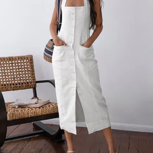 CoMMENSE Tied Halter Open Back Cotton Linen Midi Dress White Large NWT Sold Out thumbnail 2