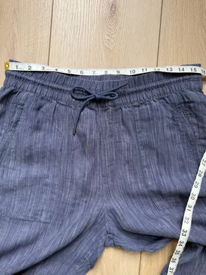 Athleta Cabo Linen Textured Wide Leg Pants Size Medium Navy Blue thumbnail 11