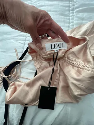 Leau Cabo gold satin adjustable strappy rouched mini dress M NWT thumbnail 18