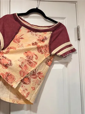 NWOT We the Free Size XS Floral Mixed Fabric Baseball Tee Boho Short Sleeve Top thumbnail 7