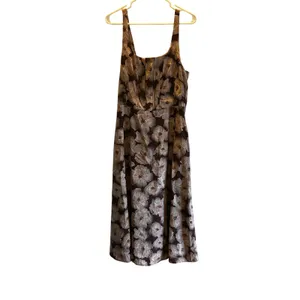 Melloday brown floral maxi sun dress adjustable lined Large boning smocking thumbnail 2