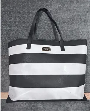Michael Kors Black White Striped Large Tote Bag Shopper Shoulder Purse thumbnail 1
