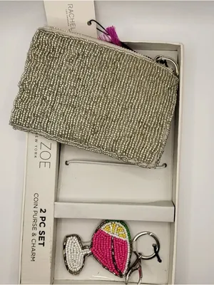 Rachel Zoe Silver Viral Beaded Martini Coin Purse Card Case & Charm Gift Set thumbnail 7