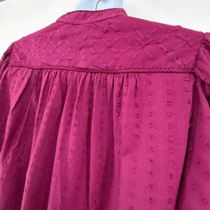 Anthropologie Pilcro Embroidered Swiss Dot Peasant Blouse Berry Magenta Small S thumbnail 7