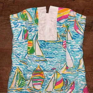 Lilly Pulitzer Franco Dress in You Gotta Regatta Ruffle Back Tie Strapless Dress thumbnail 5