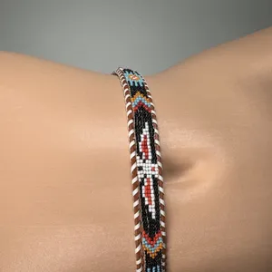 Womans Indian Hand Beaded Leather Belt Adjustable Bird Colorful thumbnail 8