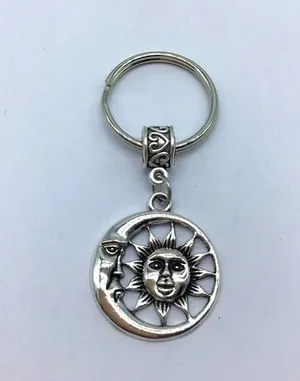 New sun and moon silver or gray dangle keychain thumbnail 1