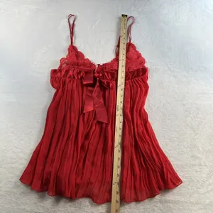 Victoria's Secret Babydoll L Large Cami Top Lace Pleated Lingerie‎ Satin Bow Red thumbnail 11