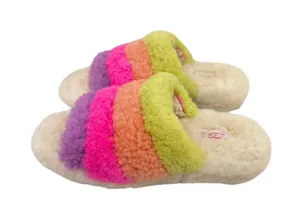 UGG Fluff Yeah Slide Cream Neon Rainbow Slip On Shoes Size Women's 6 thumbnail 1