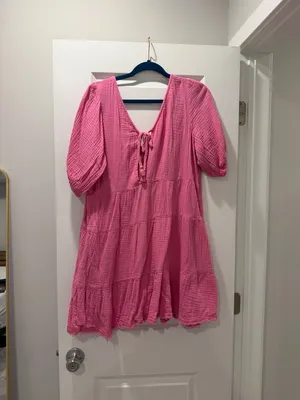 Pink Textured Babydoll Mini Dress thumbnail 2