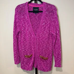 Le Superbe Silk Cashmere Beaded Pocket‎ Cardigan Sweater Fuchsia Space Dye Small thumbnail 3