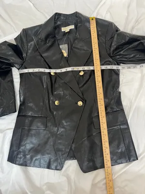 NWOT Michael Kors Faux Leather Double Breasted Blazer Black Size 8 thumbnail 8