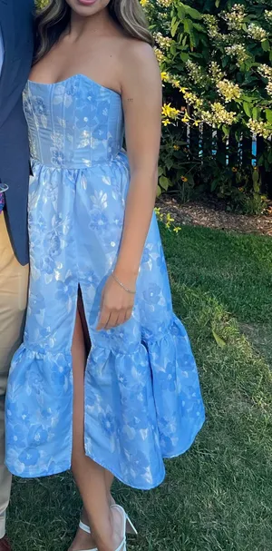 V. Chapman Virginia Strapless Gown In Chambray Blue Baroque Floral thumbnail 4