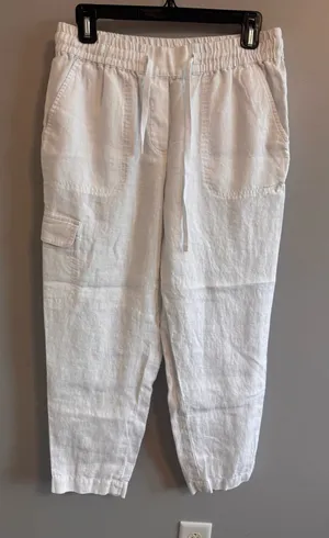 Talbots 100% Linen‎ White Pull On Cargo Ankle Pants Small thumbnail 1