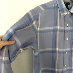 Vintage 100% LInen Lauren Ralph Lauren Button Down Shirt Sz M Plaid Preppy Indie thumbnail 10