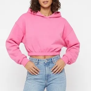 Naked Wardrobe Pink Cropped Funnel Neck Hoodie Sweatshirt Large thumbnail 1