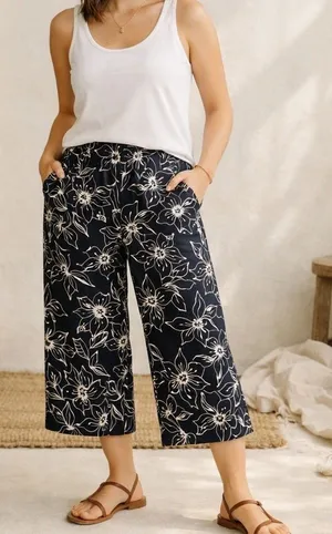 Vtg Softwear by Mark Singer Pants Women L Black Floral Wide Leg Cropped USA Y2K thumbnail 1