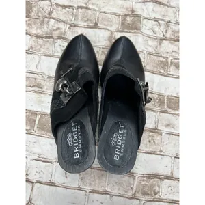 BRIDGET SHUSTER 10 Shoes SASSY BLACK LEATHER MULE HEELS Lock Heart Clogs‎ thumbnail 7