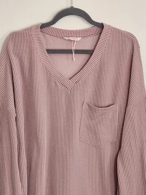 Kirundo Dusty Pink Ribbed Knit Oversized V-Neck Top Size XL thumbnail 2