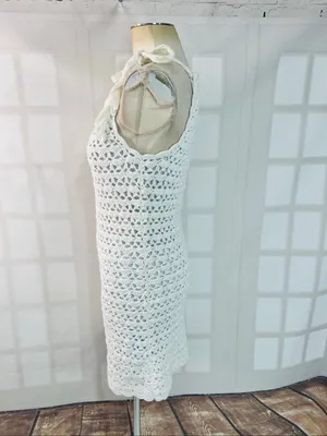 Lilly Pulitzer White Crochet Halter Tie Neck Cotton Midi Sheath Dress Size Small thumbnail 6