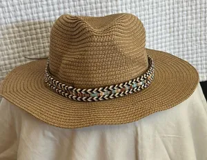 Lulla Collection Stylish Tan Woven Hat with Patterned Band thumbnail 1