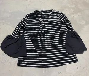By Anthropologie black and white stripe blouse small thumbnail 1