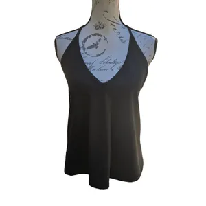 Free People -1646 NWT Slinky Slinky Ribbed V Neck Racerback‎ Tank Top Black XS thumbnail 3