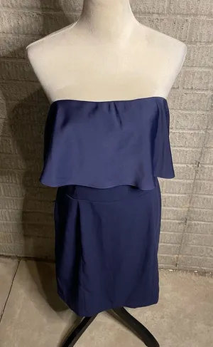 Naked Zebra Navy Blue‎ Strapless Layered Bodice Solid Color Dress Size Large thumbnail 1