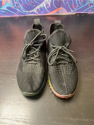 Men's Black Knit Lace-Up Sneakers with Rainbow Sole thumbnail 2