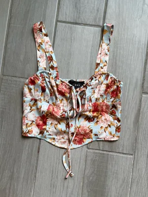 Cider Light Blue Floral Tie-Front Crop Top thumbnail 2