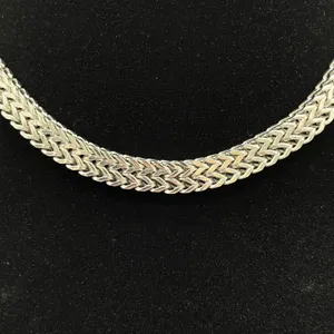 Herringbone Chain Necklace Silver Tone‎ Fashion Jewelry Chunky Braided 16" thumbnail 3